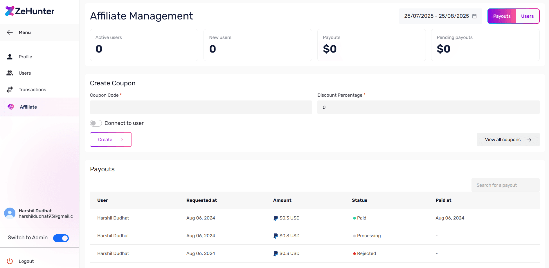 ZeHunter - Affiliate Marketing Platform
